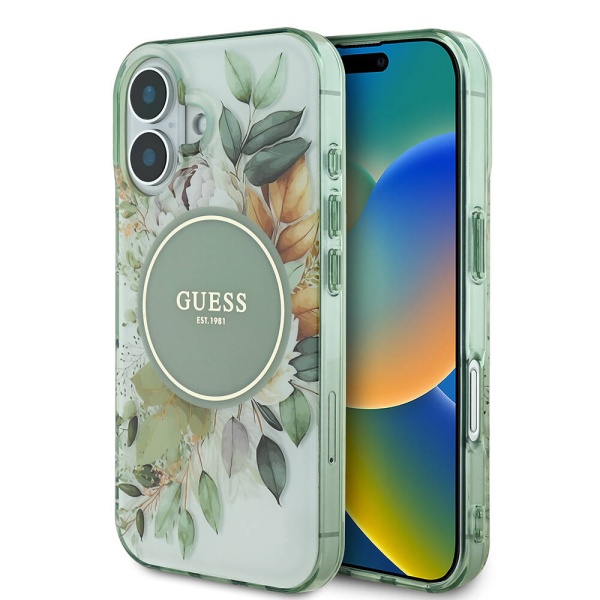 Husa iPhone 16 Plus Guess IML Flower & Tonal Circle MagSafe - Verde