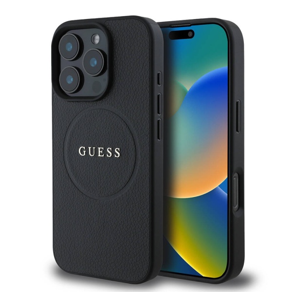 Husa iPhone 16 Pro Guess Grained Gold Ring MagSafe - Ngeru