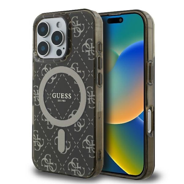 Husa iPhone 16 Pro originala Guess IML 4G Background MagSafe, GUHMP16LH4DTEW- Maro