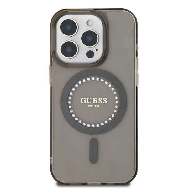 Husa iPhone 16 Pro originala Guess IML Rhinestones MagSafe, GUHMP16LPFTDTEK- Negru