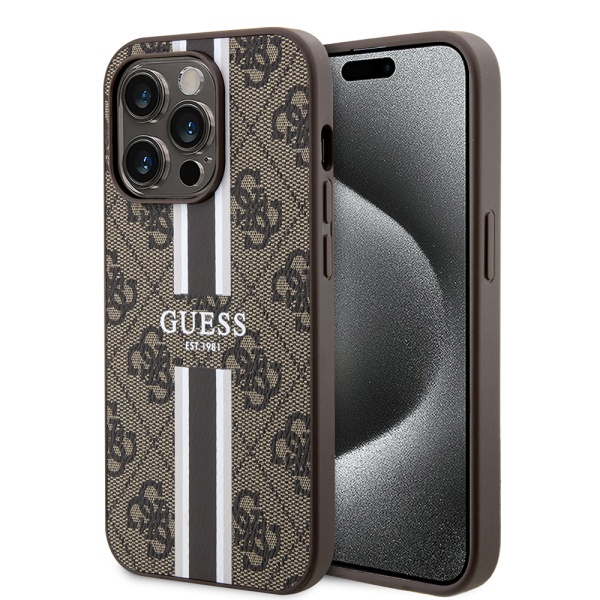 Husa originala Guess iPhone 15 Pro Hardcase 4G Printed Stripes MagSaf GUHMP15LP4RPSW- Maro