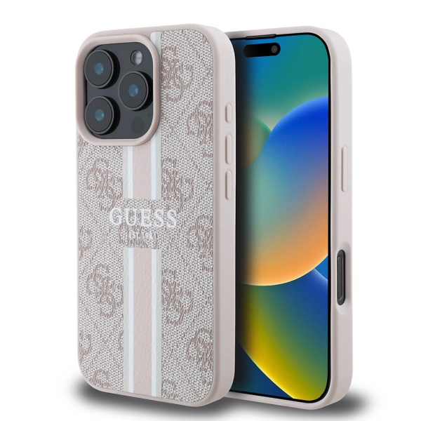 Husa originala Guess iPhone 16 Pro Hardcase 4G Printed Stripes MagSafe - Roz