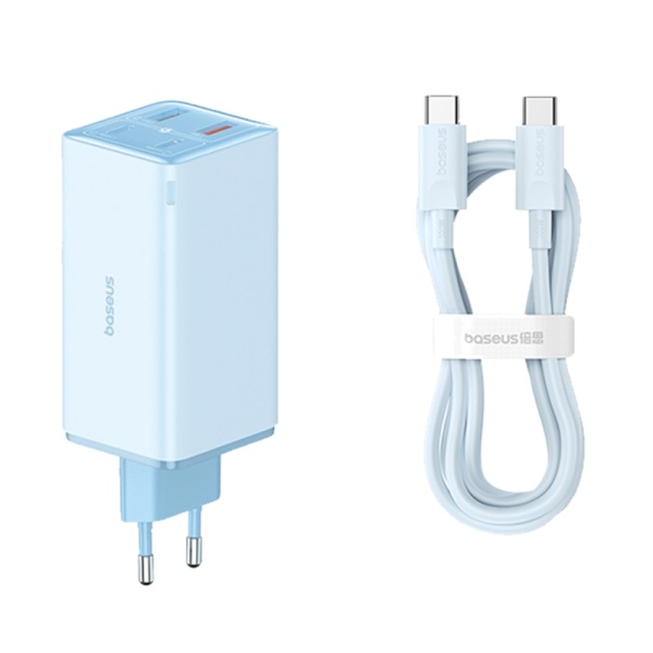 Incarcator de perete Baseus GaN6 Pro (P10162705312-00) - 2x USB, 2x Type-C, 100W, cu cablu Tip-C, 100W, 20V, 5A, 1m - Albastru