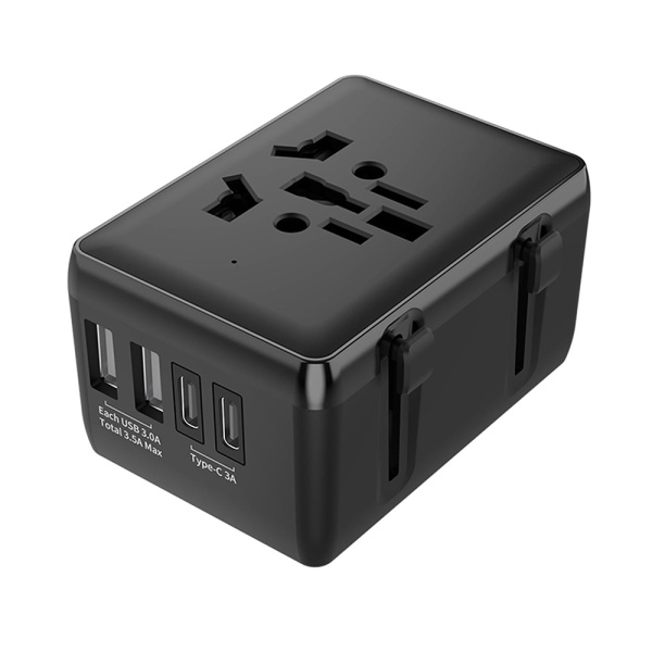 Adaptor priza EU la US, UK, AUS, 2xUSB-C, 2xUSB, Techsuit, HHt204A - Negru