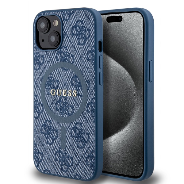 Husa Guess iPhone 15 Plus 4G Collection Leather MagSafe, GUHMP15MG4GFRB -Albastru