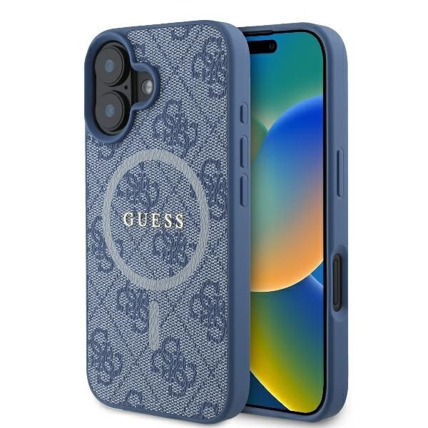 Husa Guess iPhone 16 4G Collection Leather MagSafe, GUHMP16SG4GFRB - Albastru