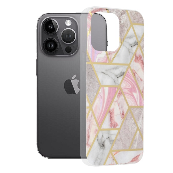 Husa Iphone 14 Pro Max Techsuit - Marble Series, Pink Hex