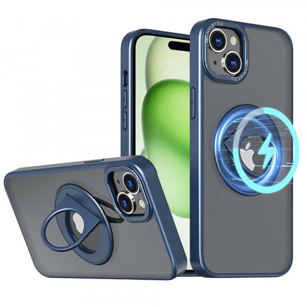 Husa MagSafe iPhone 15 Plus Techsuit Ghost Holder, Albastru Mat
