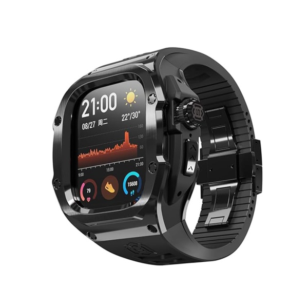 [Pachet 360°] Husa + curea Apple Watch 7 / 8 / 9 (45mm) ShellBox Waterproof IP68 - Negru