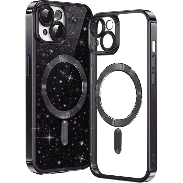 Husa IPhone 14 Plus Techsuit - Luxury Glitter MagSafe, Negru