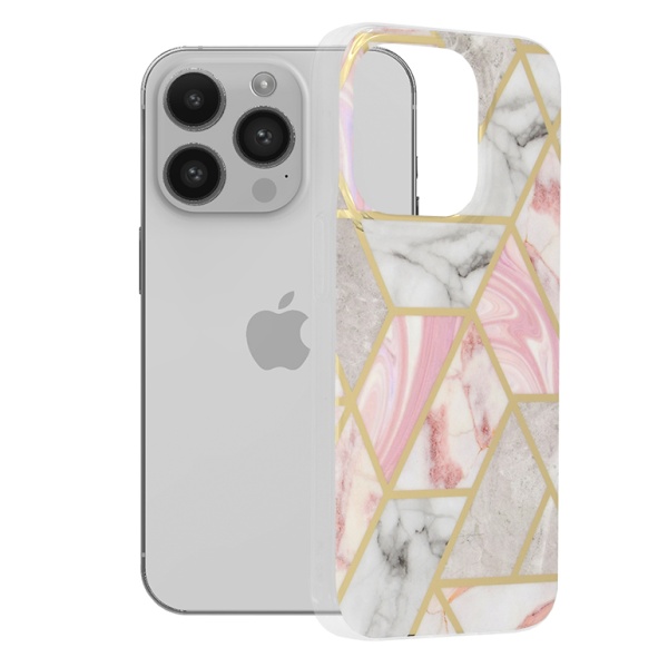 Husa Iphone 14 Pro Techsuit - Marble Series, Pink Hex