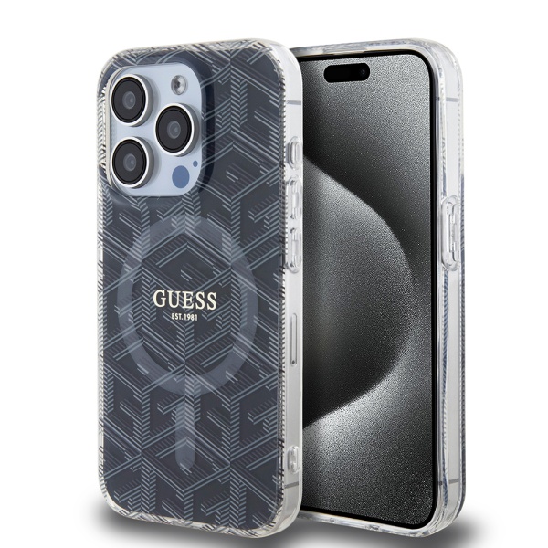Husa iPhone 15 Pro Max originala Guess IML GCube MagSafe GUHMP15XHGCUSTGK - Negru