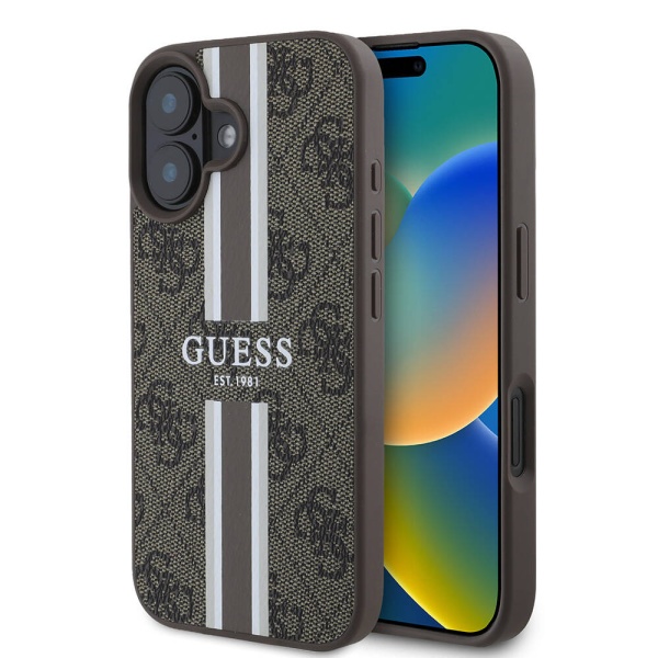 Husa iPhone 16 Plus Guess Hardcase 4G Printed Stripes MagSafe - Maro