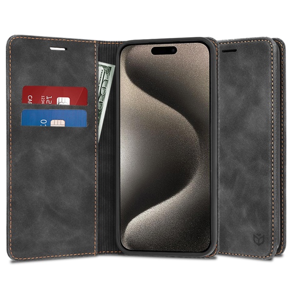 Husa Tip Carte iPhone 15 Pro Max, Negru