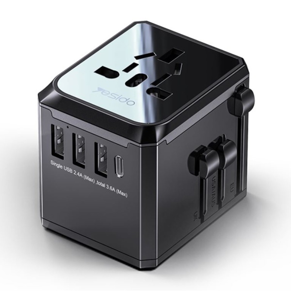 Incarcator priza EU, UK, US, AUS Yesido MC10, 3xUSB, tip C - Negru