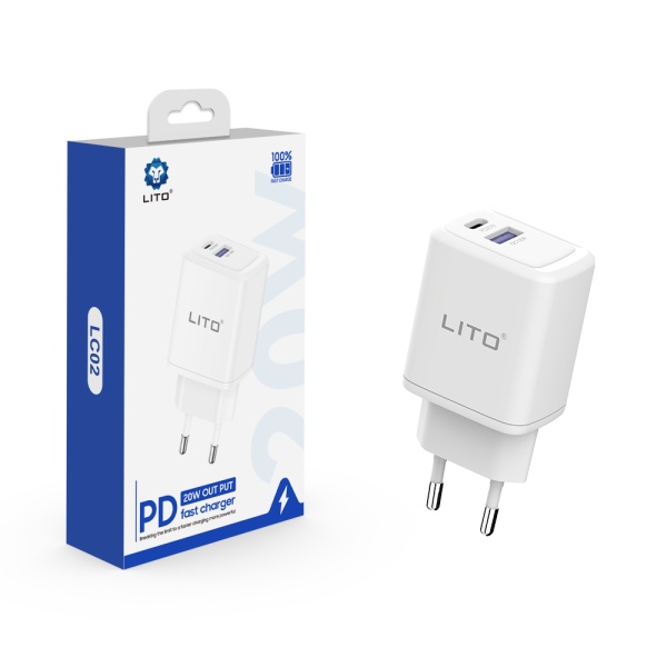 Incarcator priza Type-C PD20W / USB-A 18W Lito, LT-LC02 - Alb
