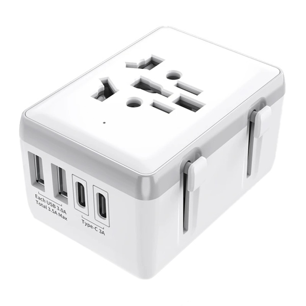 Adaptor priza EU la US, UK, AUS, 2xUSB-C, 2xUSB, Techsuit, HHt204A - Alb