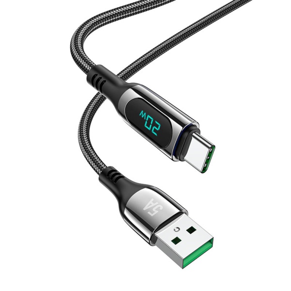 Cablu Fast Charging 5A tip C, Display LED Hoco S51, 1.2m - Negru