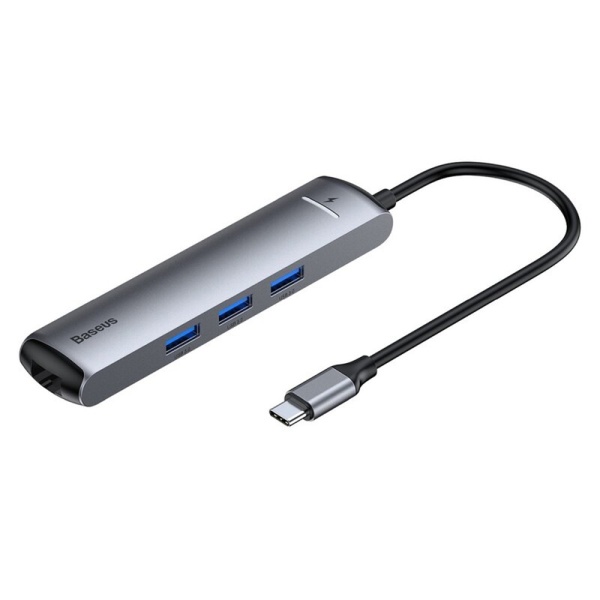Hub USB-C Baseus la HDMI, Type-C, 3x USB, RJ45, CAHUB-J0G - Gri