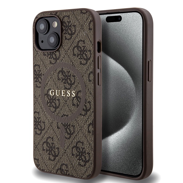 Husa Guess iPhone 15 Plus 4G Collection Leather MagSafe, GUHMP15MG4GFRW - Maro