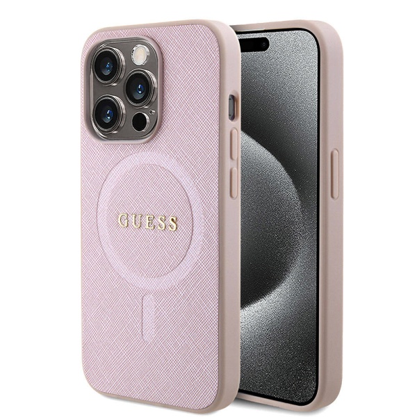 Husa Guess Saffiano MagSafe iPhone 15 Pro GUHMP15LPSAHMCP- Roz