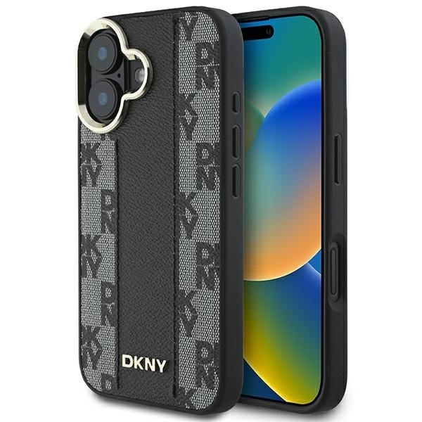 Husa iPhone 16 Plus - DKNY Leather Hardcase Checkered Pattern Magsafe (DKHMP16MPCPVSLK) - Black