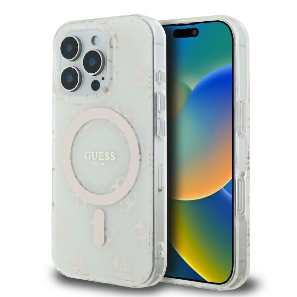 Husa iPhone 16 Pro originala Guess IML 4G MagSafe, GUHMP16LH4DTEH- Alb