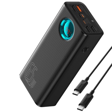 Acumulator Extern 4x USB, Type-C, Lighting, Micro-USB, Fast Charge, 65W, 26800mAh - Baseus Amblight (P10022402113-00) - Black - Img 2