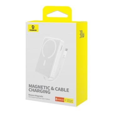 Acumulator Extern MagSafe, USB-C, Lightning, 30W, 10000mAh - Baseus Magnetic Mini (P1002210B223-00) - White - Img 6