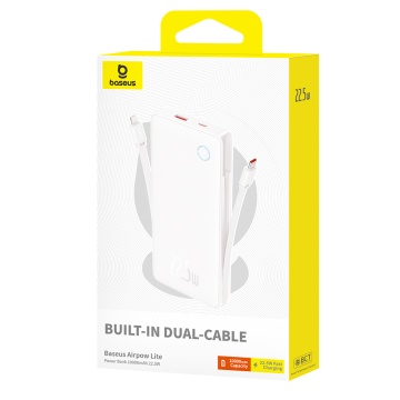 Acumulator Extern USB, Type-C, Cablu Dual USB-C, Lightning, 22.5W, 10000mAh - Baseus Airpow Air Lite (P10067501213-00) - White - Img 5