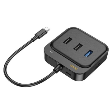 Adaptor Type-C la HDMI, SD, TF, USB Hoco HB38, PD100W - Negru - Img 2