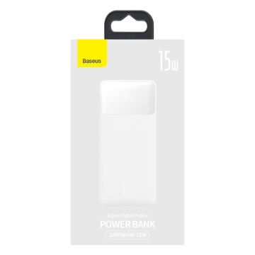 Baterie Externa Bipow Baseus (PPBD050002) - Display digital 2xUSB QC3.0, USB-C 10000mAh 15W + Cablu Micro-USB 0.25m - Alb - Img 7