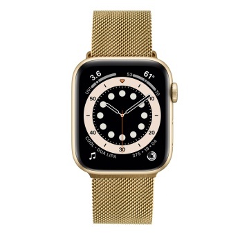 Curea pentru Apple Watch 1/2/3/4/5/6/7/8/9/10/SE/SE 2/Ultra/Ultra 2 (42/44/45/46/49mm) - Fixed Mesh Strap - Gold - Img 4