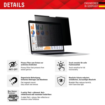 Folie premium MacBook Air 15" (2023 / 2024) Displex Laptop Privacy Safe- Negru - Img 4