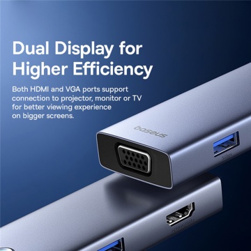 Hub Type-C la HDMI, VGA, 4xUSB, Type-C Baseus, B00052803811-01 - Gri - Img 3