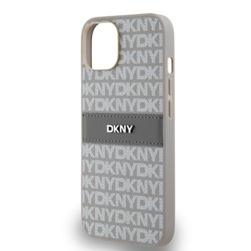 Husa iPhone 15 - DKNY Leather Mono Stripe & Metal Logo (DKHCP14SPRTHSLE) - Beige - Img 3