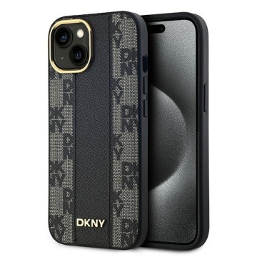 Husa iPhone 15 Plus - DKNY Leather Checkered Mono Pattern MagSafe (DKHMP15MPCPVSLK) - Black - Img 1