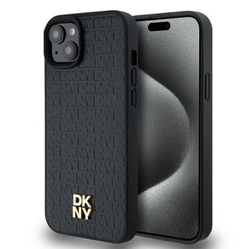 Husa iPhone 15 Plus - DKNY Leather Monogram Pattern Metal Logo MagSafe (DKHMP15MPSHRPSK) - Black - Img 1