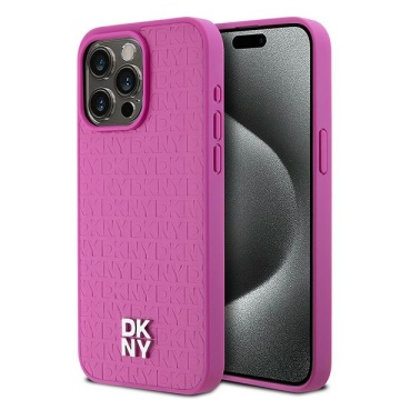 Husa iPhone 15 Pro - DKNY Leather Monogram Pattern Metal Logo MagSafe (DKHMP15LPSHRPSP) - Pink - Img 4