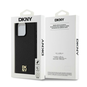 Husa iPhone 15 Pro Max - DKNY Leather Monogram Pattern Metal Logo MagSafe (DKHMP15XPSHRPSK) - Black - Img 6