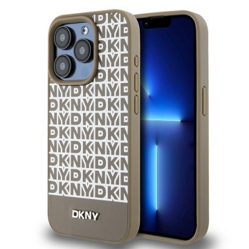 Husa iPhone 15 Pro Max - DKNY Leather Printed Pattern Metal Logo MagSafe (DKHMP15XPSOSPW) - Brown - Img 1