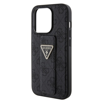 Husa iPhone 15 Pro originala Guess Grip Stand 4G Triangle Strass GUHCP15LPGS4TDK - Negru - Img 5
