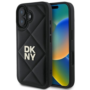Husa iPhone 16 - DKNY Leather Quilted Stack Logo (DKHCP16SPQDSLK) - Black - Img 1