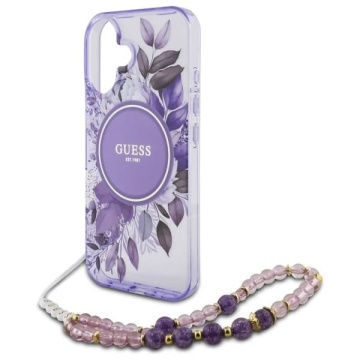 Husa iPhone 16 Plus Guess IML Flowers with Pearl Strap MagSafe - Violet - Img 2