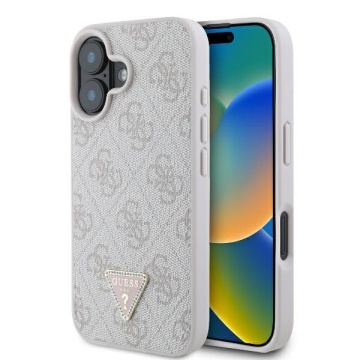 Husa iPhone 16 Plus Guess Leather 4G Triangle Strass - Roz - Img 1