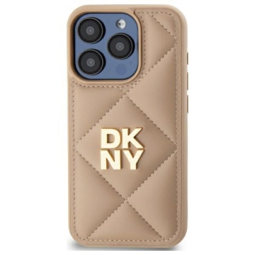 Husa piele iPhone 15 Pro DKNY Leather Quilted Stack Logo DKHCP15LPQDSLE, Bej - Img 3