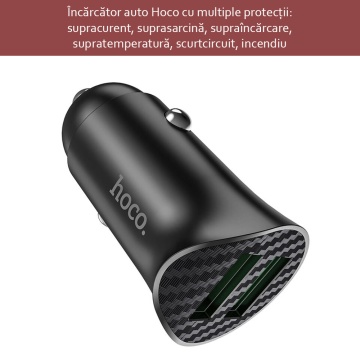 Incarcator auto Hoco Z39, 2x USB QC3.0, 18W, negru - Img 5