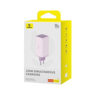 Incarcator de perete Baseus GaN6 Pro (P10162705532-00) - 2x USB, 2x Type-C, 100W, cu cablu Tip-C, 100W, 20V, 5A, 1m - Violet - Img 2