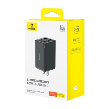 Incarcator de perete(priza SUA) BaseusGaN6 Pro (P10162702113-00) - 2x USB, 2x Type-C, 65W, Cablu Tip-C, 100W, 20V, 5A, 1m - Negru - Img 4