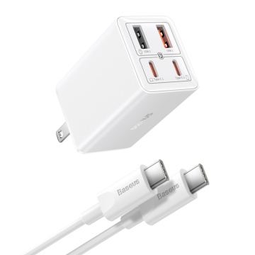 Incarcator de perete(priza SUA) BaseusGaN6 Pro (P10162702213-00) - 2x USB, 2x Type-C, 65W, Cablu Tip-C, 100W, 20V, 5A, 1m - Alb - Img 1